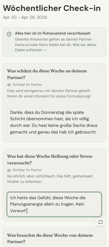 Sams Smartphone mit den wöchentlichen Check-in-Fragen und seinen Antworten.