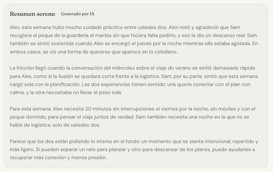 Resumen lado a lado de las respuestas de ambos, agrupadas por tema, con un acuerdo común destacado.
